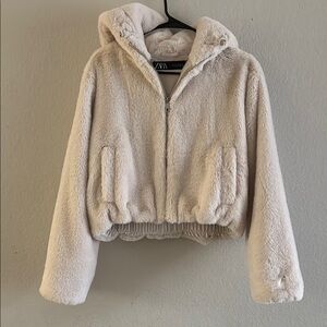 Zara Cream Teddy Jacket with Hood